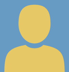 A light yellow outline cartoon figure of a person with no facial features on a light blue background